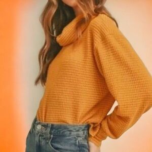 Free People, Waffle Knit, Open Cross Back Turtleneck